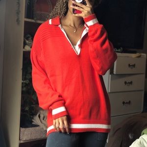 Red and white lined sweater